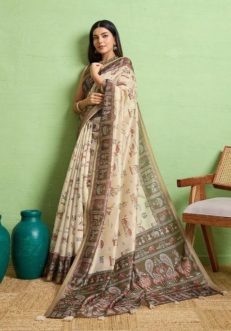 Multi Embroidery Silk Saree Set