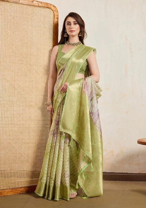 Green Embroidery Viscose Saree Set