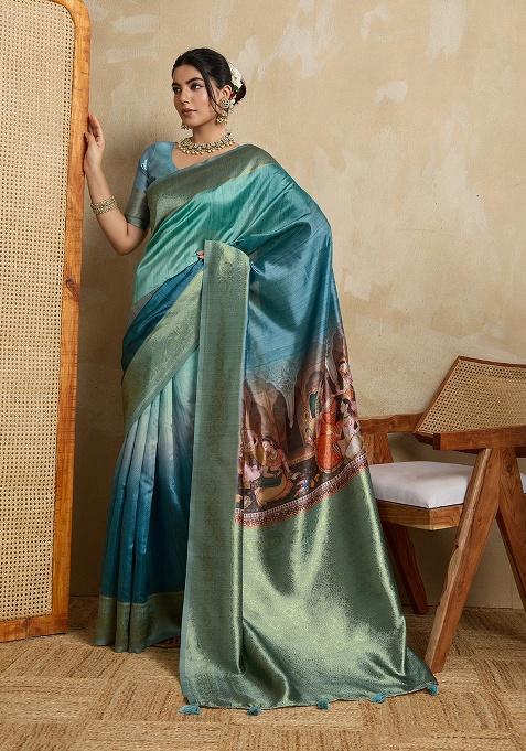 Multi Embroidery Silk Saree Set