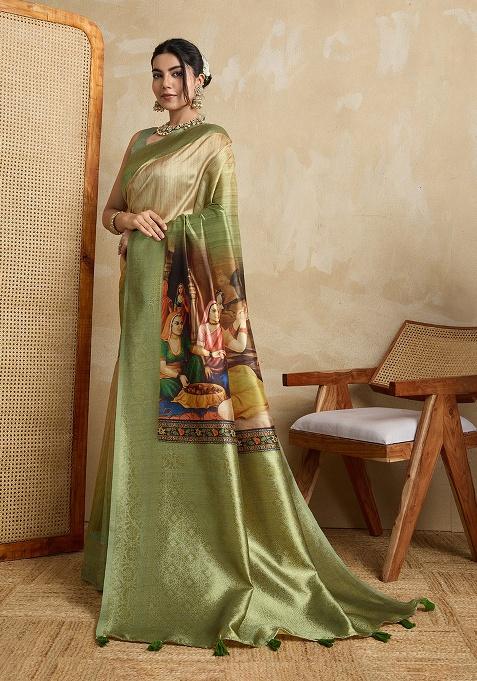 Multi Embroidery Silk Saree Set