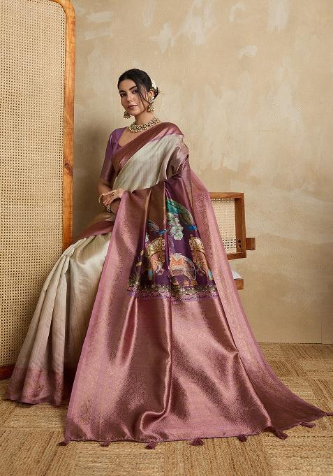 Multi Embroidery Silk Saree Set