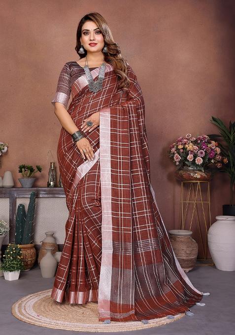 Grey Embroidery Linen Saree Set