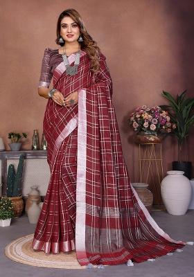 Black Embroidery Linen Saree Set