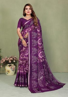 Magenta Embroidery Cotton Saree Set