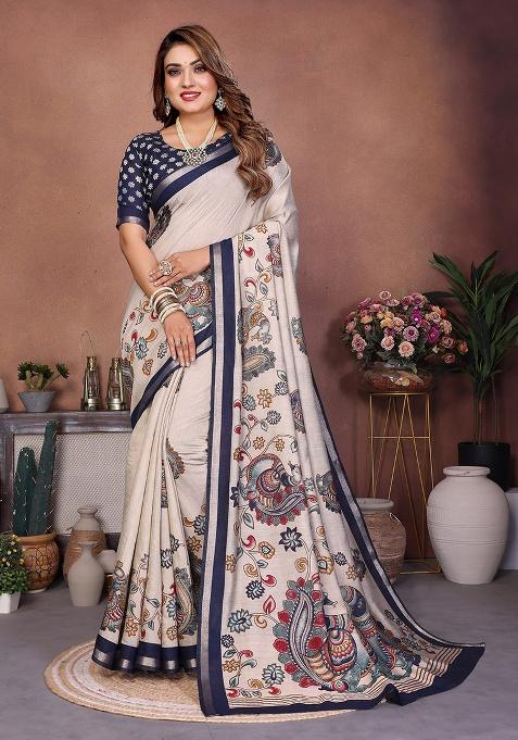 Multi Embroidery Cotton Saree Set