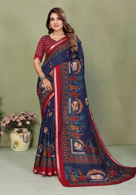 Multi Embroidery Cotton Saree Set