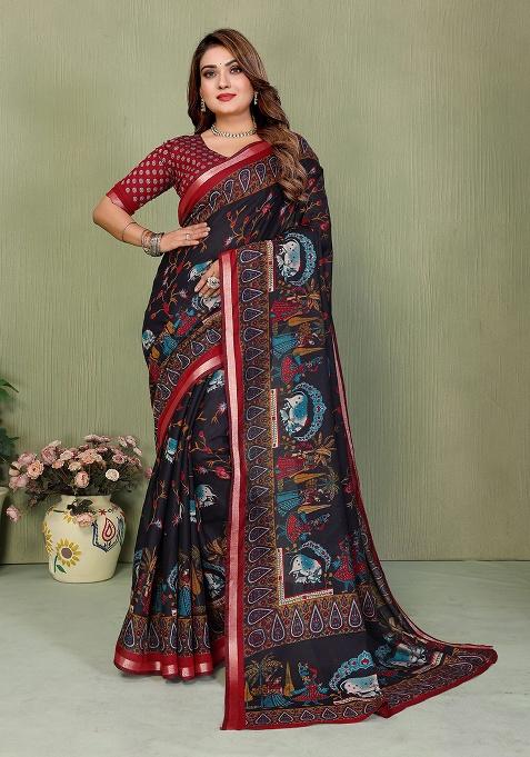 Multi Embroidery Cotton Saree Set