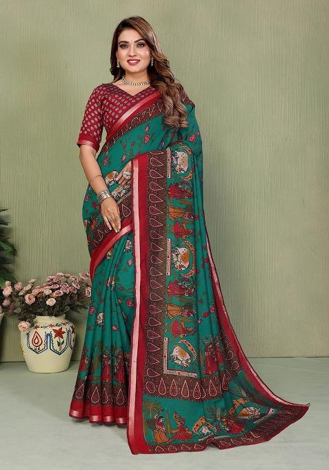 Multi Embroidery Cotton Saree Set