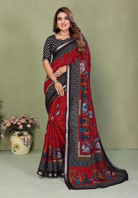 Multi Embroidery Cotton Saree Set