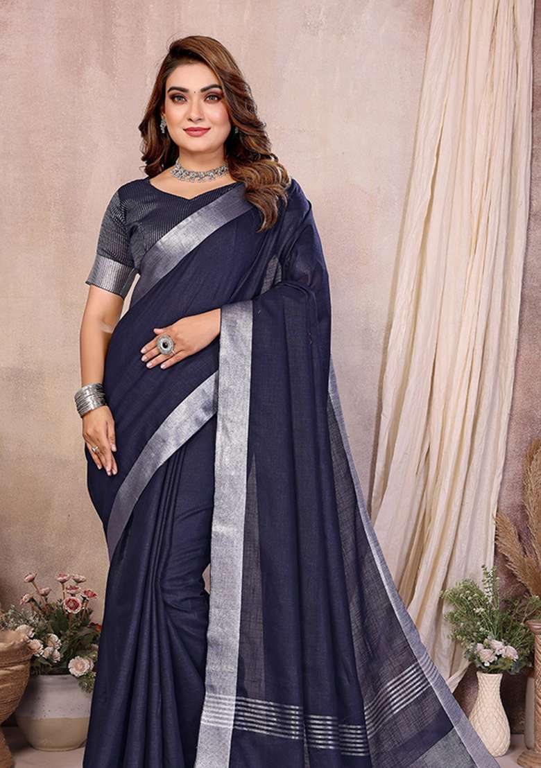 Red Embroidery Linen Saree Set - Indya