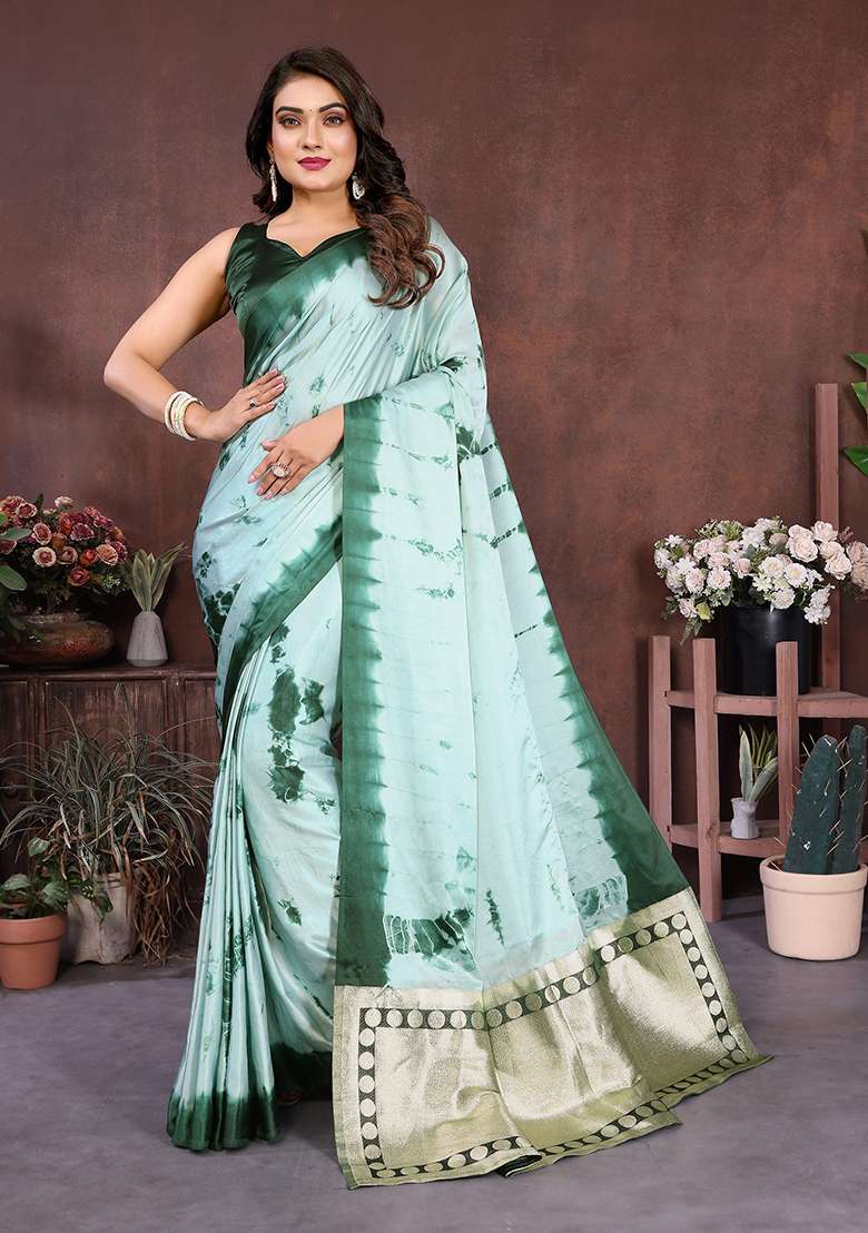 Yellow Embroidery Silk Blend Saree Set - Indya