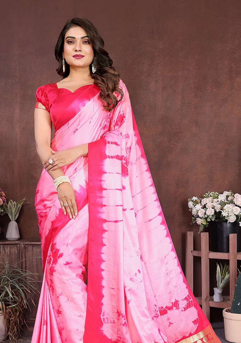 Light Pink Embroidery Silk Blend Saree Set - Indya