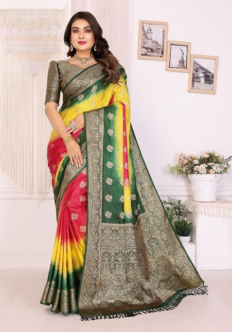 Multi Embroidery Silk Saree Set