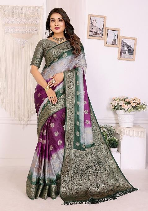 Multi Embroidery Silk Saree Set