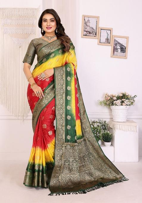 Multi Embroidery Silk Saree Set