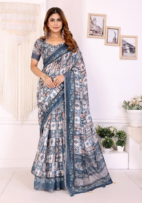Multi Embroidery Cotton Saree Set