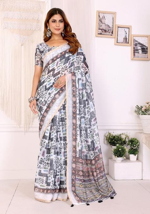 Multi Embroidery Cotton Saree Set
