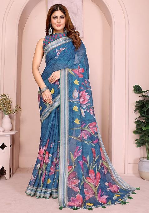 Multi Embroidery Cotton Saree Set