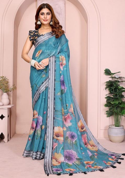Multi Embroidery Cotton Saree Set