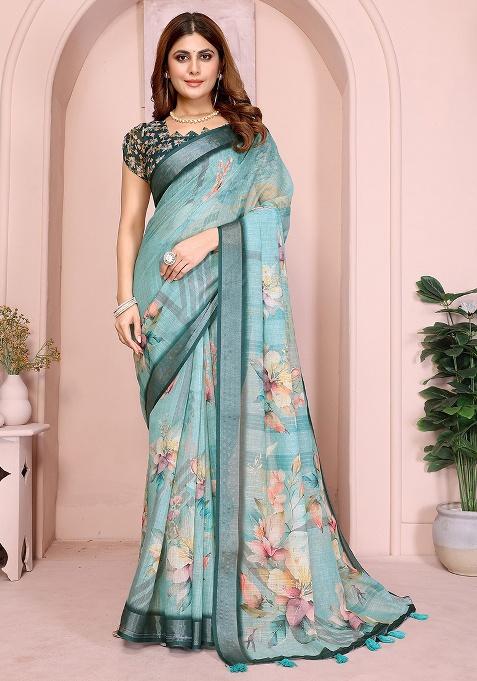 Multi Embroidery Cotton Saree Set