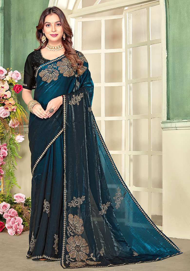 Morpeach Embroidery Silk Blend Saree Set for Diwali and Festive Wear - Indya