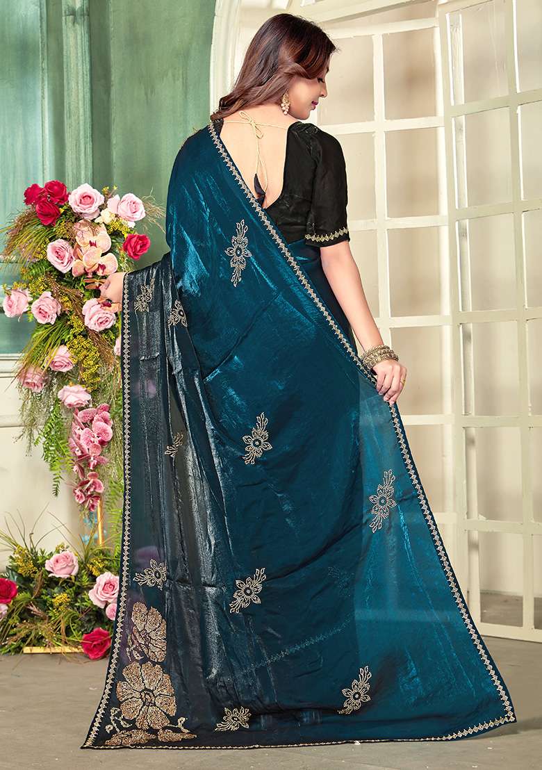 Morpeach Embroidery Silk Blend Saree Set for Diwali and Festive Wear - Indya