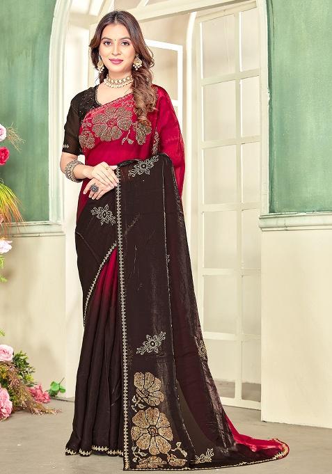 Cherry Embroidery Silk Saree Set