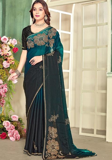 Rama Embroidery Silk Saree Set