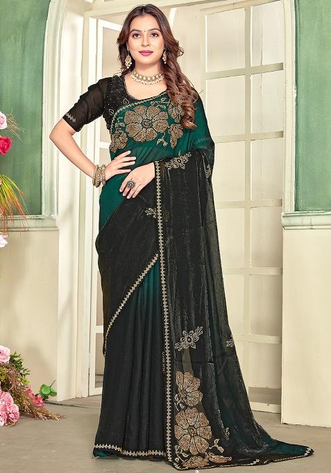 Green Embroidery Silk Saree Set