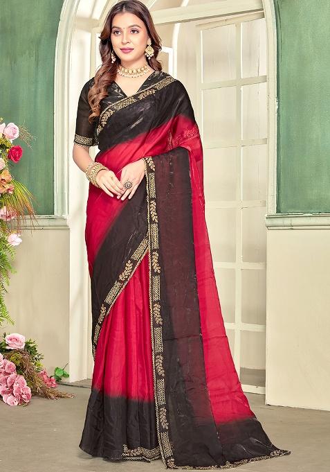 Cherry Embroidery Silk Saree Set