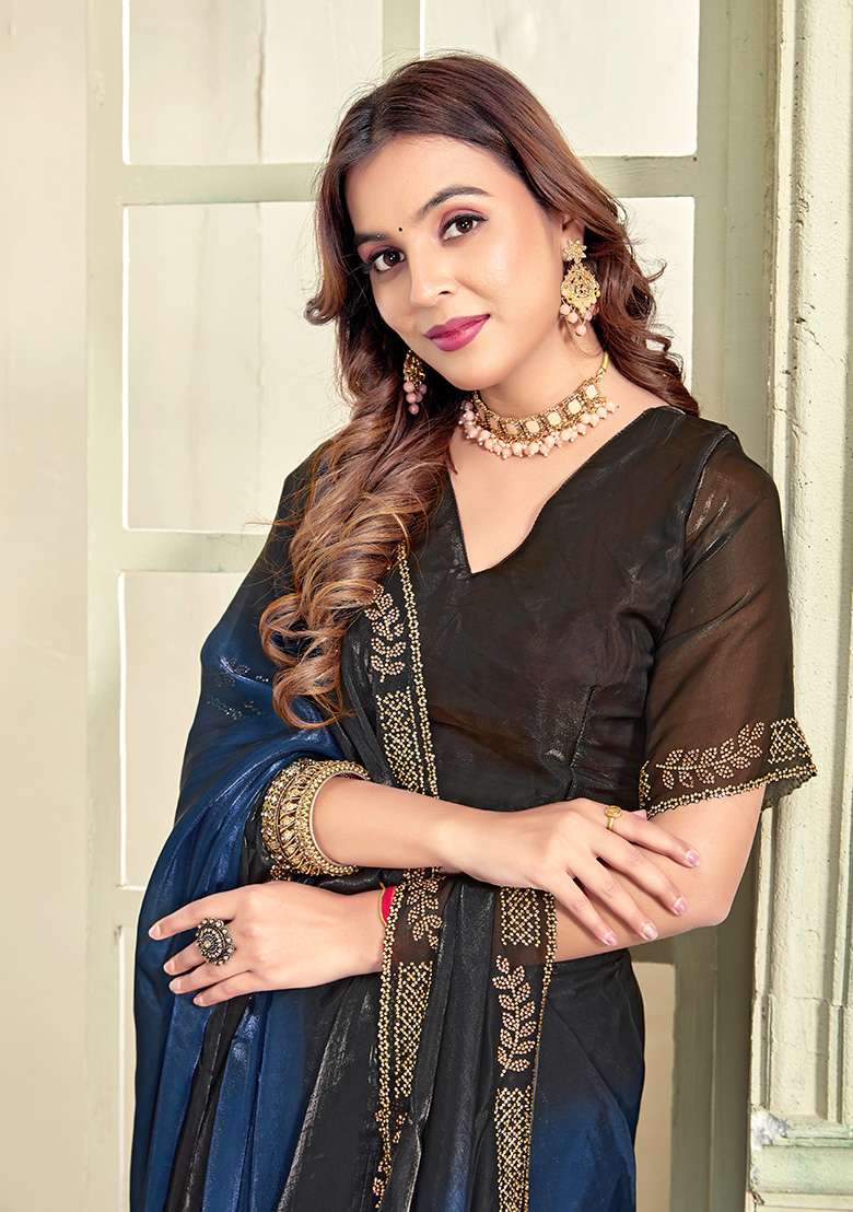 Morpeach Embroidery Silk Blend Saree Set for Diwali and Festive Wear - Indya