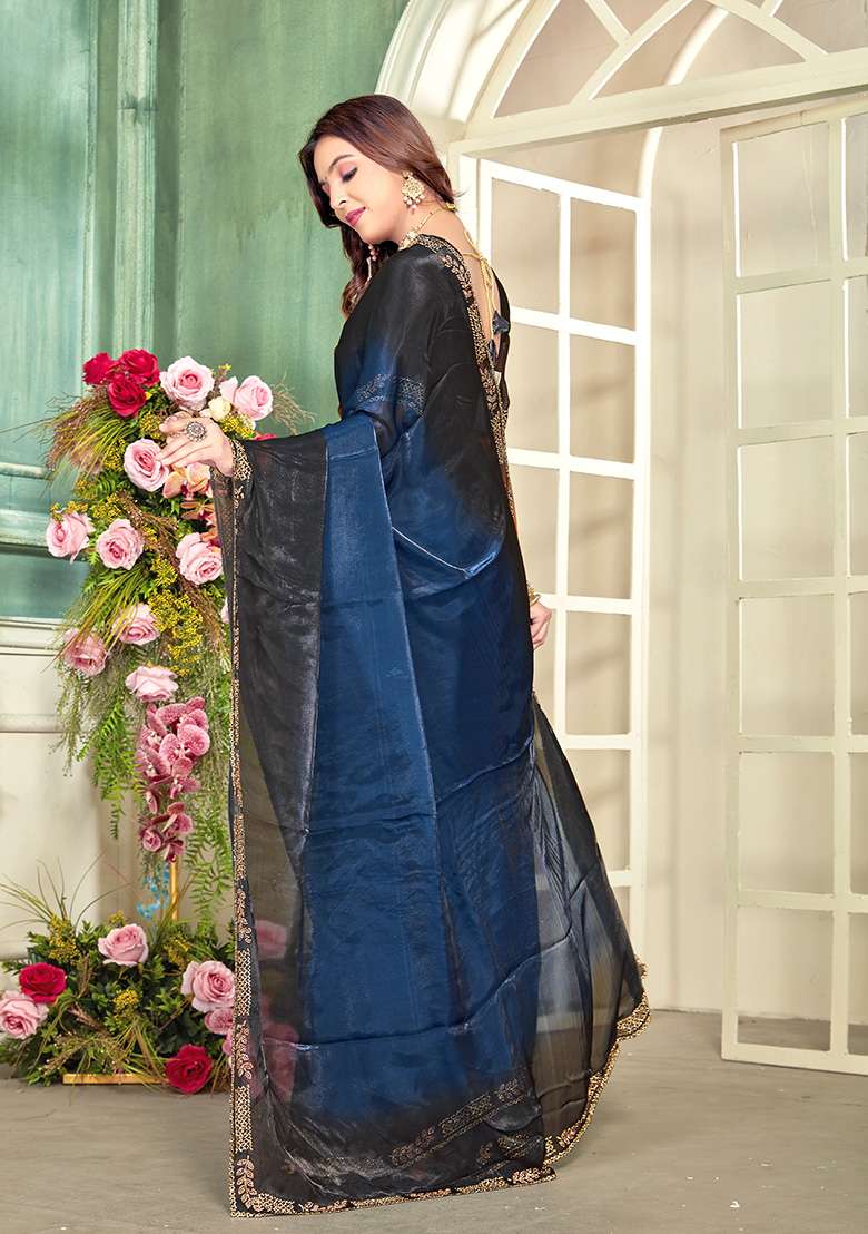 Morpeach Embroidery Silk Blend Saree Set for Diwali and Festive Wear - Indya