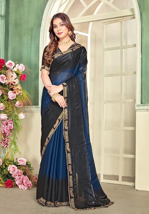 Morpeach Embroidery Silk Saree Set