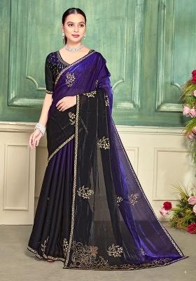 Purple Embroidery Silk Saree Set