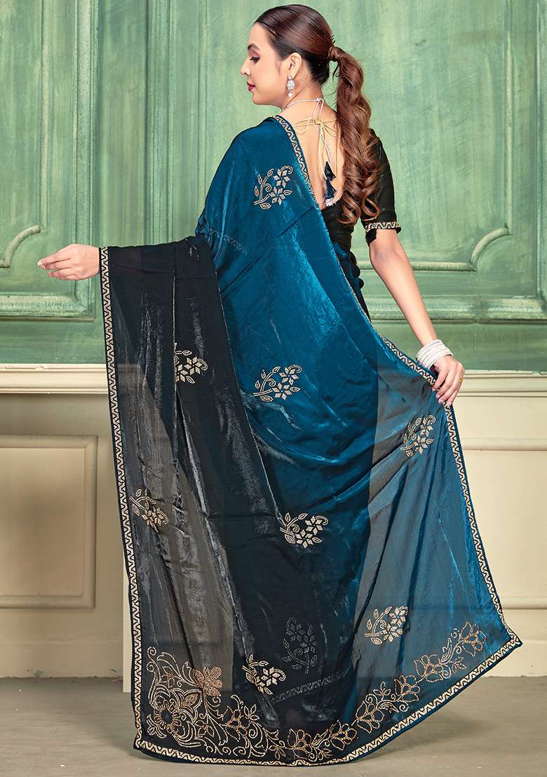 Morpeach Silk Blend Saree Set with Embroidery for Diwali | Wedding & Festive Wear - Indya
