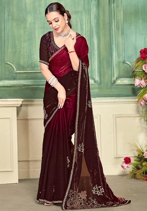 Cherry Embroidery Silk Saree Set