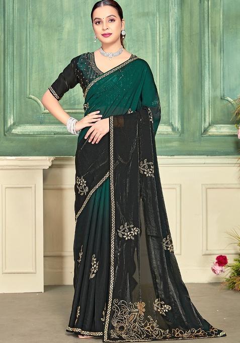 Green Embroidery Silk Saree Set