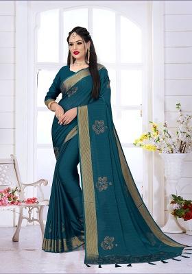 Morpeach Embroidery Silk Saree Set