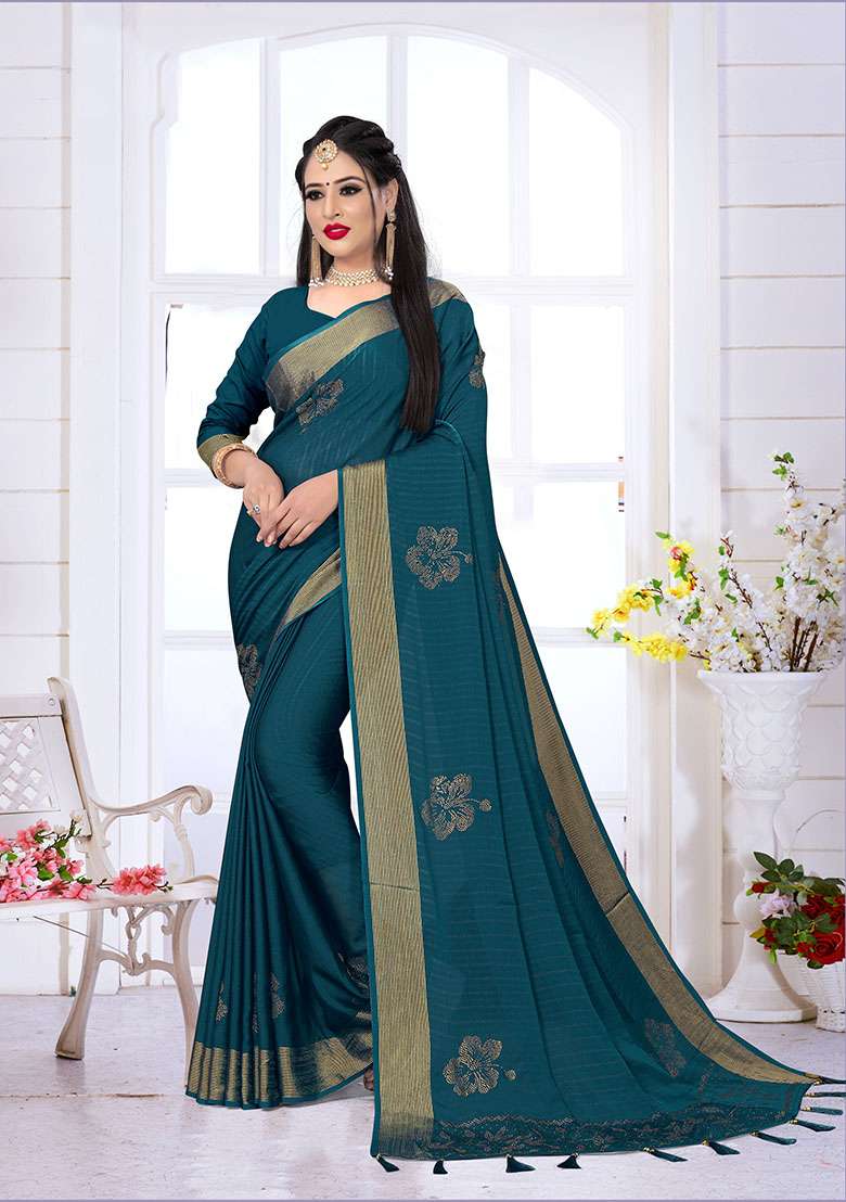 Morpeach Silk Blend Saree Set with Embroidery for Diwali | Wedding & Festive Wear - Indya