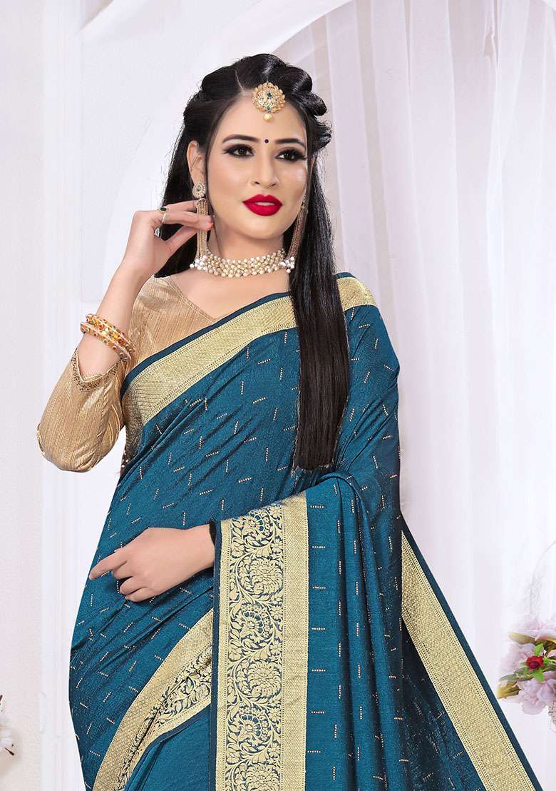 Morpeach Embroidery Silk Saree Set - Indya
