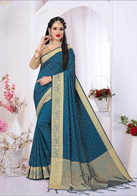 Morpeach Embroidery Silk Saree Set