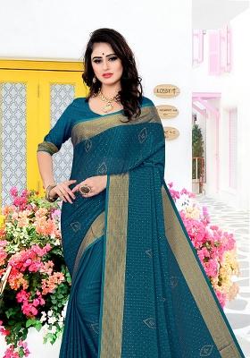 Morpeach Embroidery Silk Saree Set