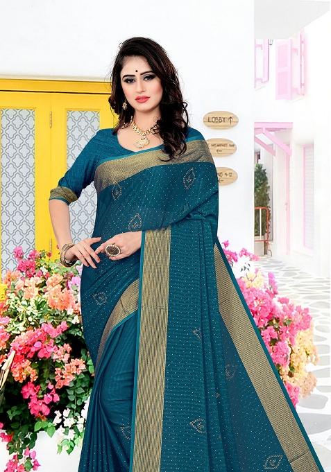 Morpeach Embroidery Silk Saree Set