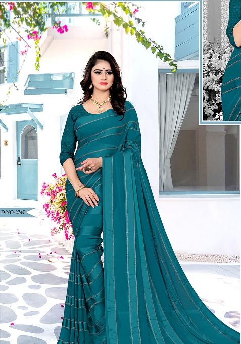 Morpeach Embroidery Georgette Saree Set