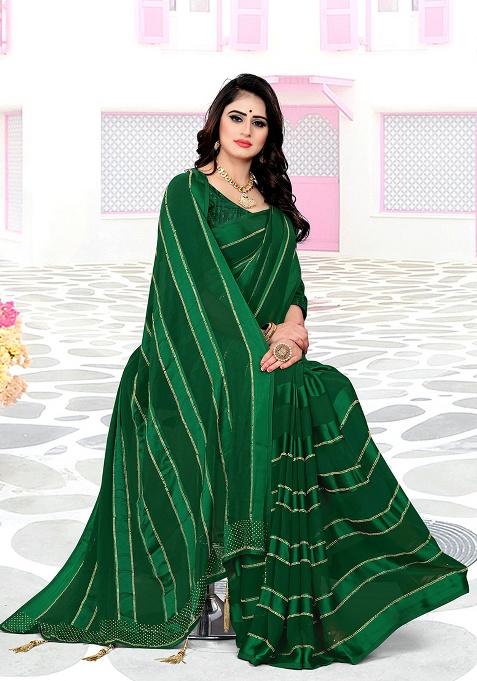 Bottel Green Embroidery Georgette Saree Set