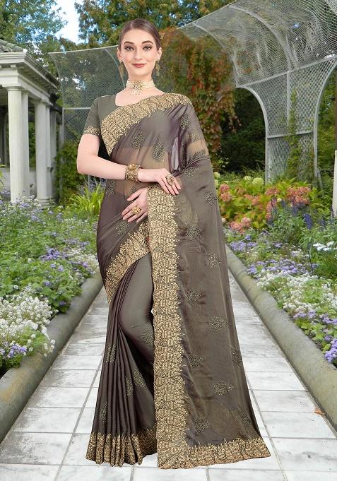 Mouse Embroidery Silk Saree Set