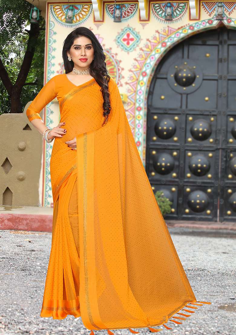 Mustrad Embroidery Satin Saree Set for Diwali and Festive Wear - Indya