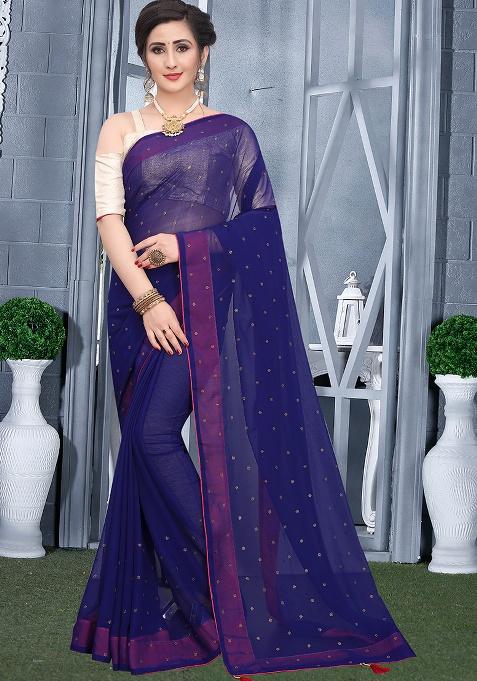 Navy Embroidery Georgette Saree Set