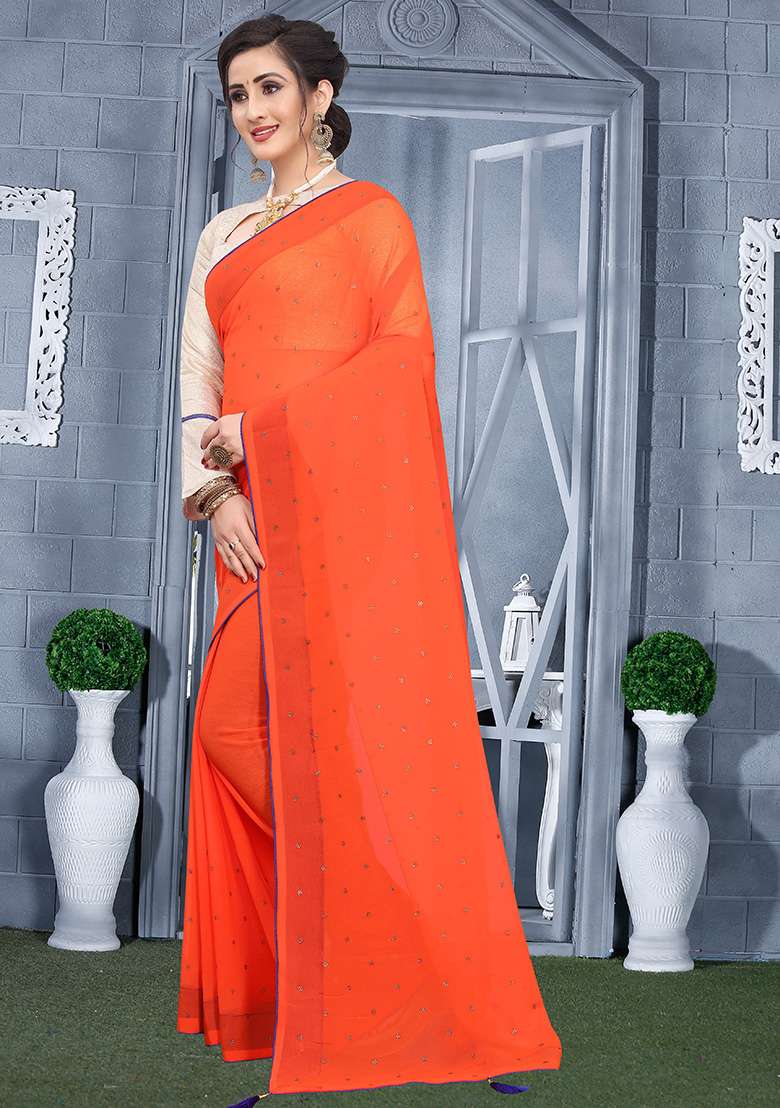 Fanta Embroidery Georgette Saree Set for Diwali and Festive Wear - Indya