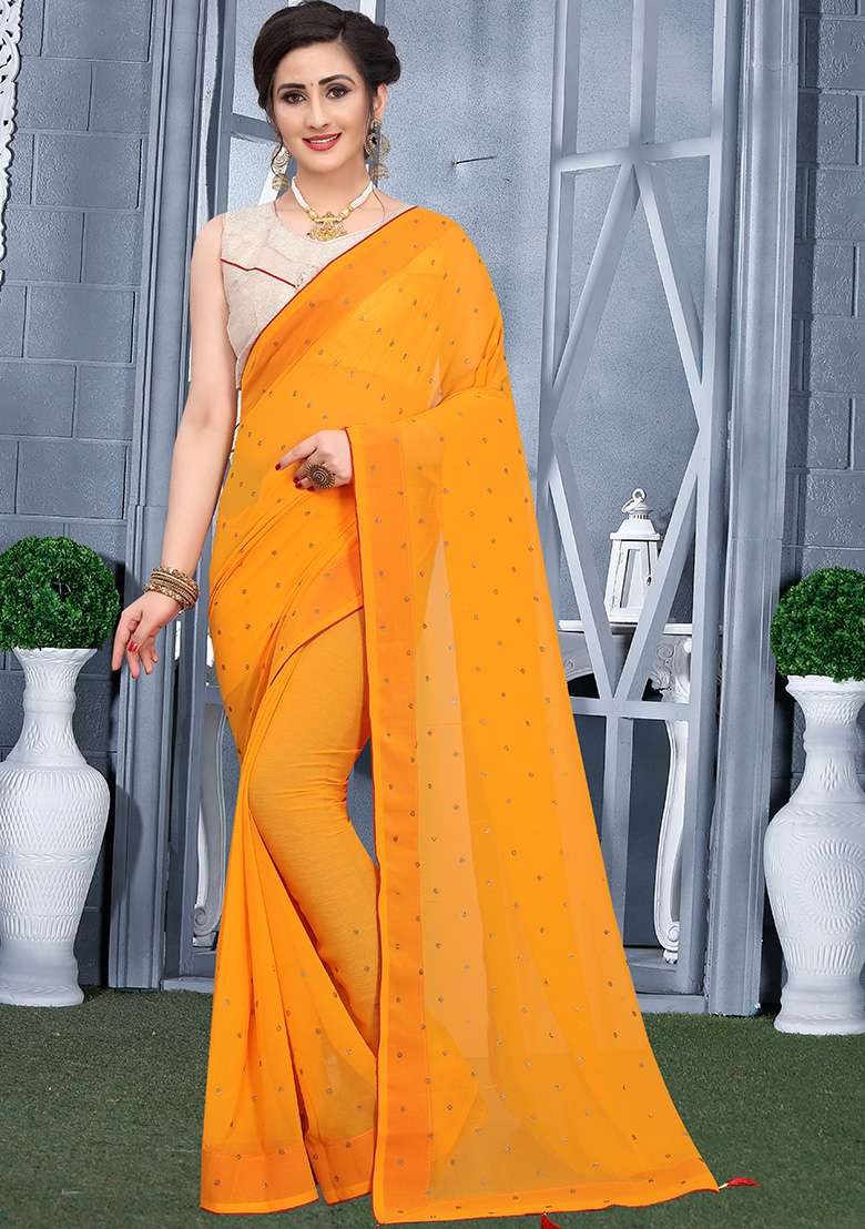 Mustrad Georgette Saree Set with Embroidery for Diwali | Wedding & Festive Wear - Indya